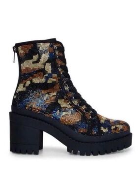 Steve Madden Glitter Camouflage Lace-Up Chunky Ankle Boots - Black, Brown, Blue